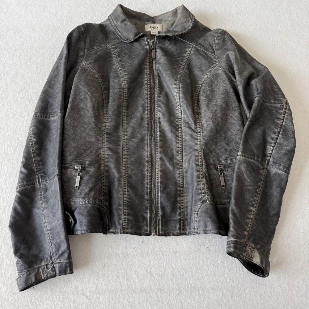 Cato Faux Leather Moto Jacket Womens Medium Grey Gunmetal